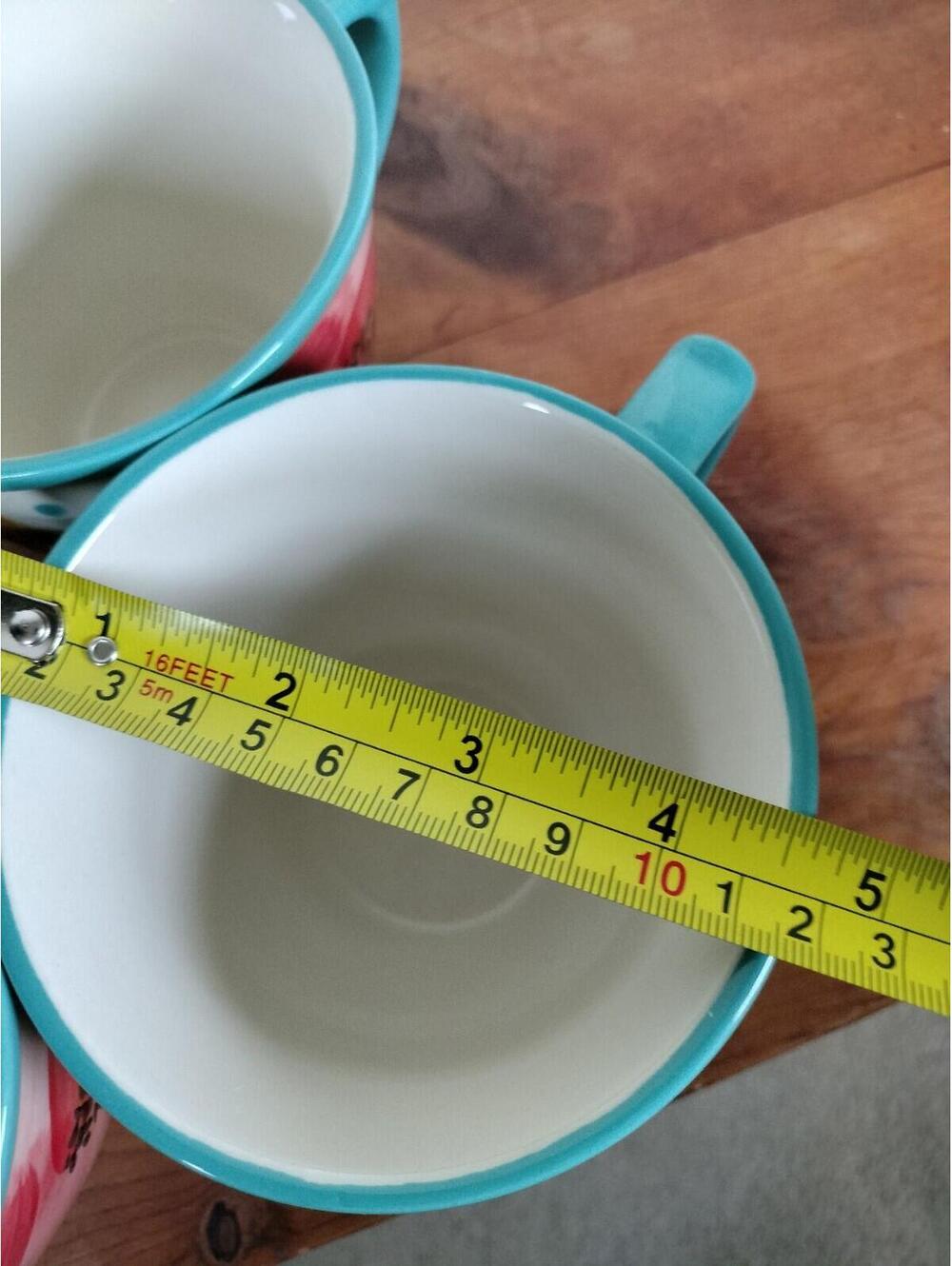 The Pioneer Woman Heritage Floral Mugs Set of 4 Stoneware Teal Polka Dot 18oz - Picture 3 of 7